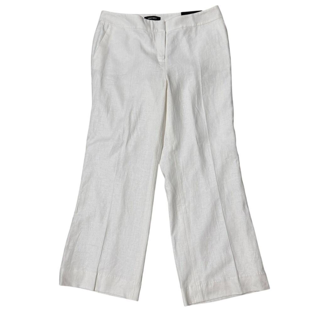 Nine West Neo Classic Pants White Linen Blend Straight Leg NWT Size 10